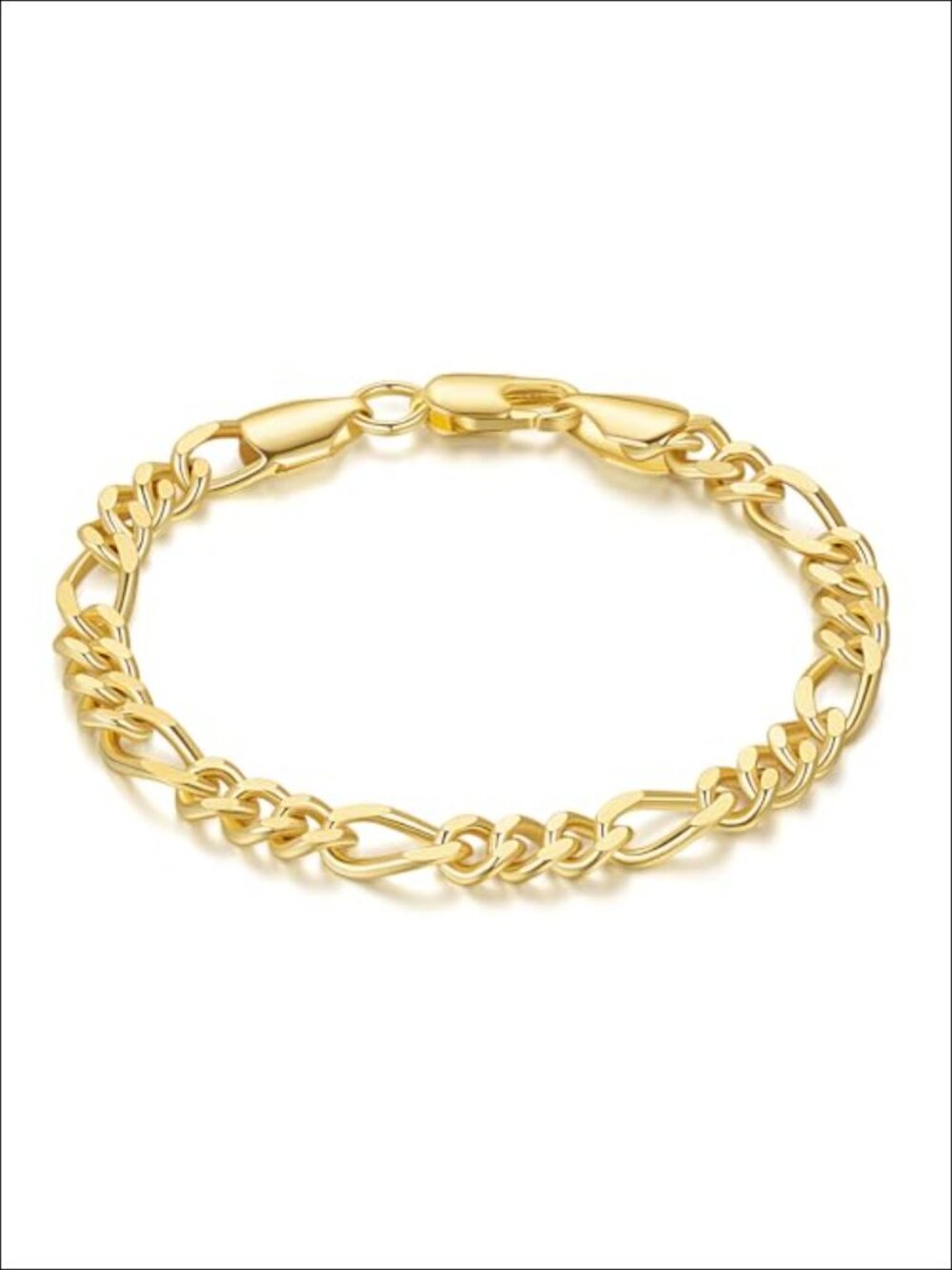14K Gold Figaro Link Chain Bracelet Lobster Claw Clasp